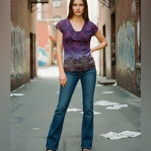 Vintage Y2K Lizwear V-Neck Babydoll Purple Top L Fairy Grunge Vamp Whimsigoth‎